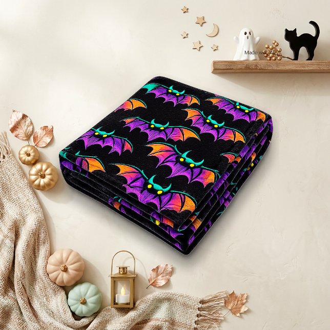 Vibrant Black Gothic Bat Pattern  Fleece Blanket (Creator Uploaded)