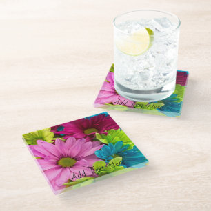 Vibrant Bloom – Colourful Floral Art Glass Coaster