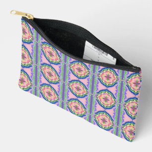 Vibrant Bloom Kaleidoscope: Pink & Emerald Mandala Accessory Pouch