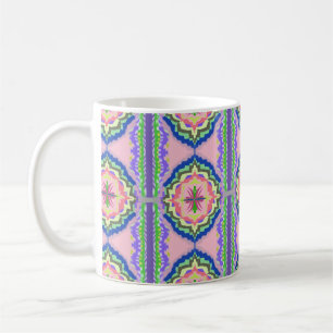 Vibrant Bloom Kaleidoscope: Pink & Emerald Mandala Coffee Mug