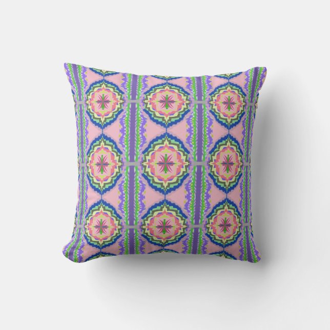 Vibrant Bloom Kaleidoscope: Pink & Emerald Mandala Cushion (Front)