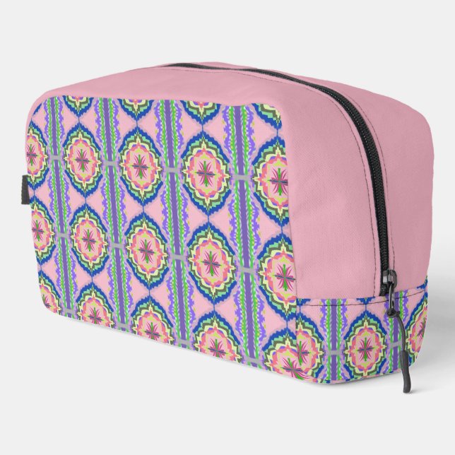 Vibrant Bloom Kaleidoscope: Pink & Emerald Mandala Dopp Kit (Right Corner)