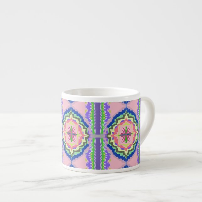 Vibrant Bloom Kaleidoscope: Pink & Emerald Mandala Espresso Cup (Front Right)