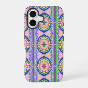 Vibrant Bloom Kaleidoscope: Pink & Emerald Mandala iPhone 16 Case