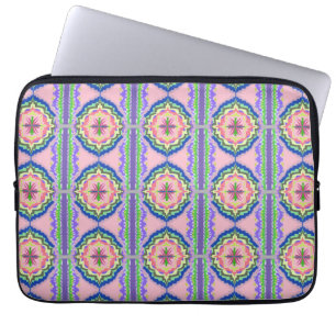 Vibrant Bloom Kaleidoscope: Pink & Emerald Mandala Laptop Sleeve