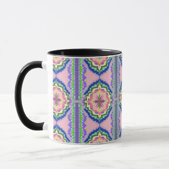 Vibrant Bloom Kaleidoscope: Pink & Emerald Mandala Mug (Left)