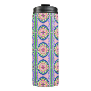 Vibrant Bloom Kaleidoscope: Pink & Emerald Mandala Thermal Tumbler