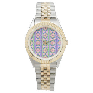Vibrant Bloom Kaleidoscope: Pink & Emerald Mandala Watch