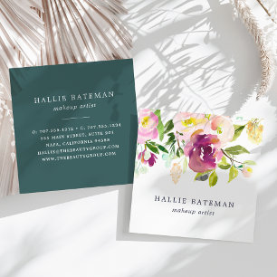 Vibrant Bloom Modern Watercolor Floral Square Business Card