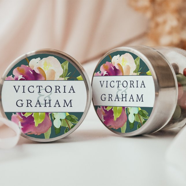 Vibrant Bloom Personalised Wedding Classic Round Sticker (Creator Uploaded)