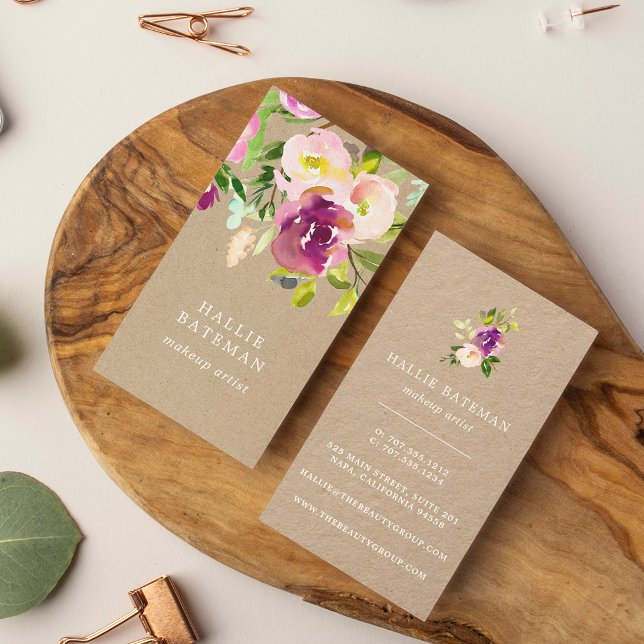 Vibrant Bloom | Rustic Watercolor Floral Kraft Business Card (Creator Uploaded)