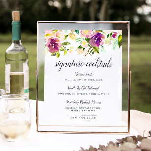 Vibrant Bloom Signature Cocktail Menu Sign