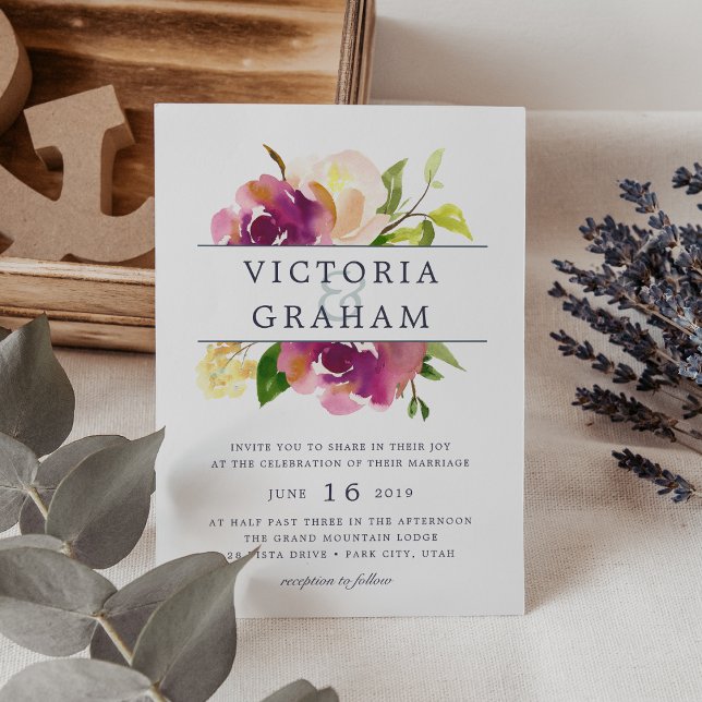 Vibrant Bloom Watercolor Floral Wedding Invitation (Creator Uploaded)