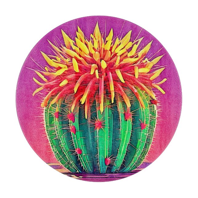 Vibrant Blooming Cactus Cutting Board (Front)