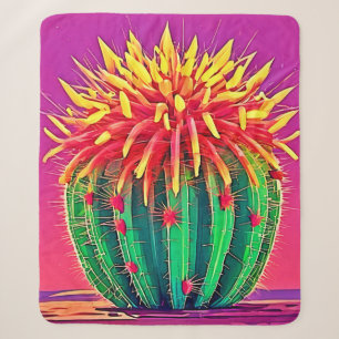 Vibrant Blooming Cactus Sherpa Blanket