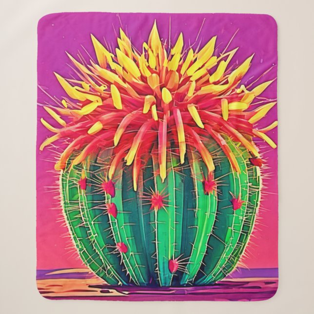 Vibrant Blooming Cactus Sherpa Blanket (Front)