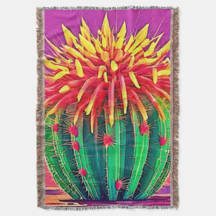Vibrant Blooming Cactus Throw Blanket