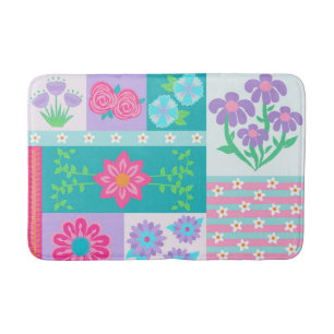 Vibrant Blooming Flowers Design Bath Mat