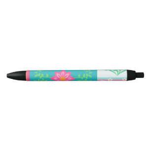 Vibrant Blooming Flowers Design Black Ink Pen