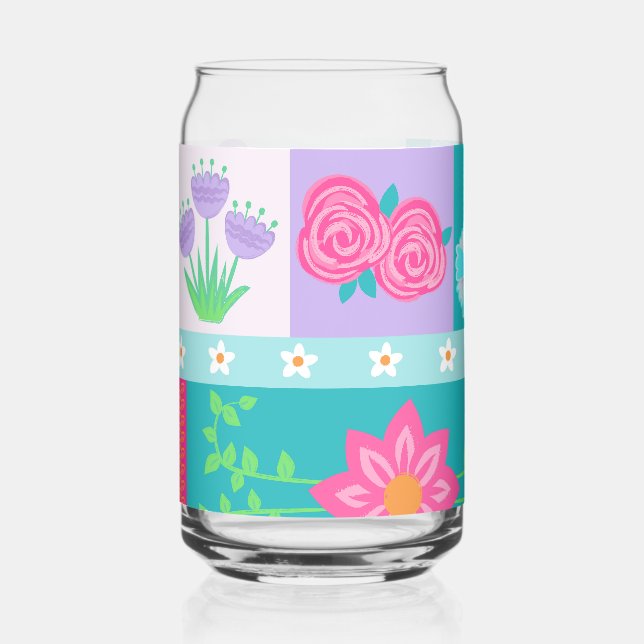Vibrant Blooming Flowers Design Can Glass (Front)