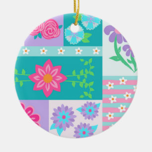 Vibrant Blooming Flowers Design Ceramic Ornament