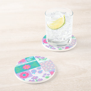Vibrant Blooming Flowers Design Coaster