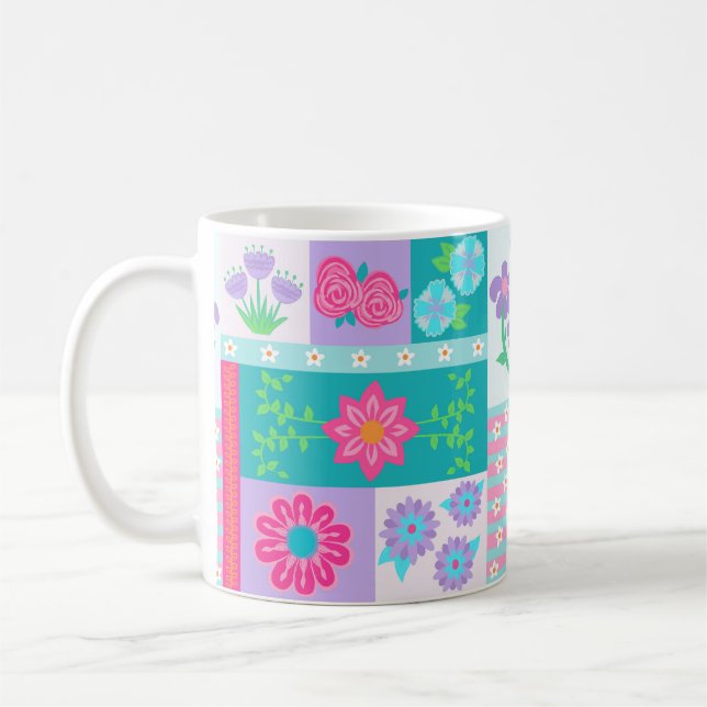 Vibrant Blooming Flowers Design Coffee Mug (Left)