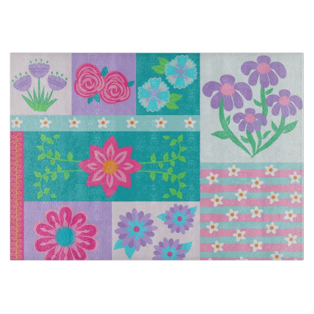 Vibrant Blooming Flowers Design Cutting Board (Front)