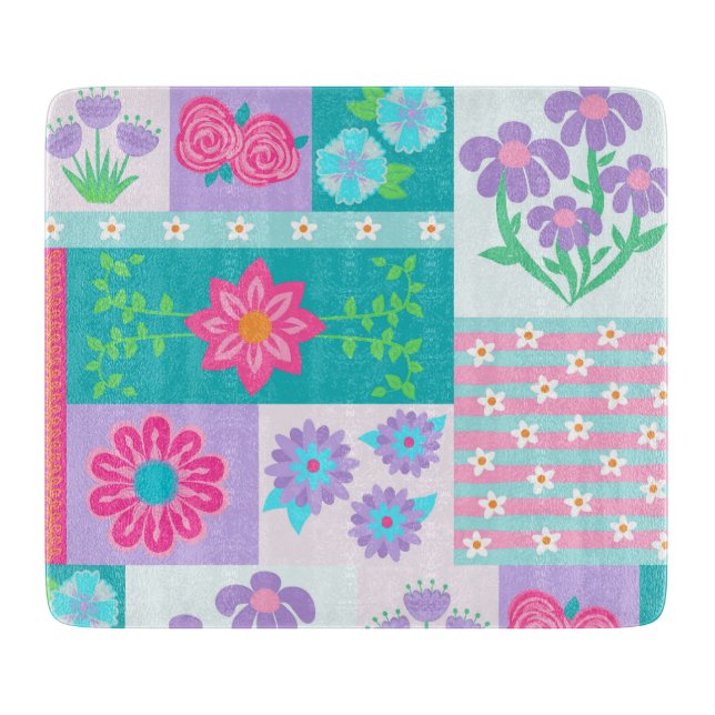 Vibrant Blooming Flowers Design Cutting Board (Front)