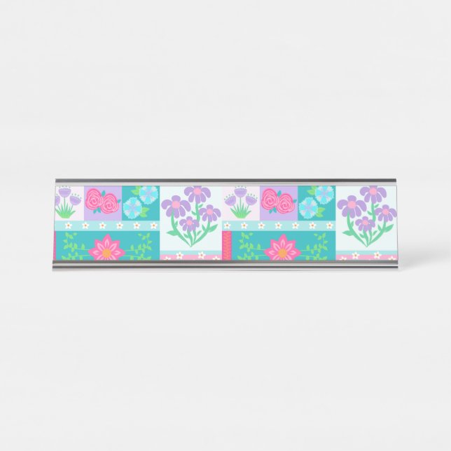 Vibrant Blooming Flowers Design Desk Name Plate (Front)