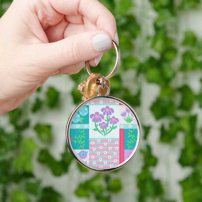 Vibrant Blooming Flowers Design Key Ring (Hand)