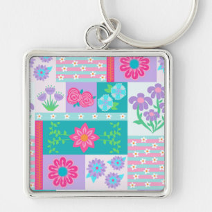 Vibrant Blooming Flowers Design Key Ring