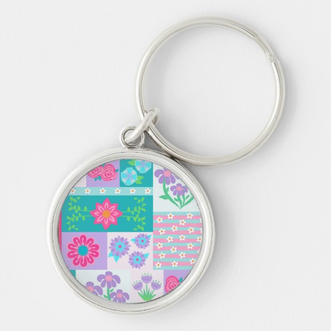 Vibrant Blooming Flowers Design Key Ring (Front)