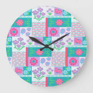 Vibrant Blooming Flowers Design Large Clock