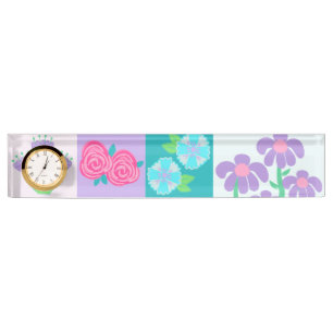 Vibrant Blooming Flowers Design Nameplate