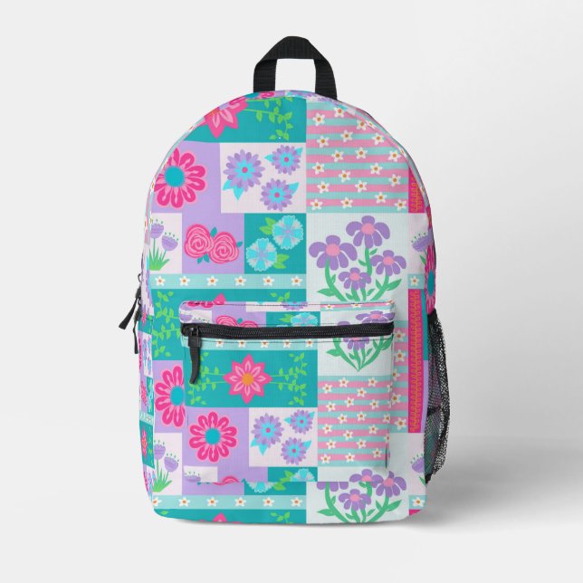 Vibrant Blooming Flowers Design Printed Backpack (Front)