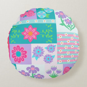 Vibrant Blooming Flowers Design Round Cushion