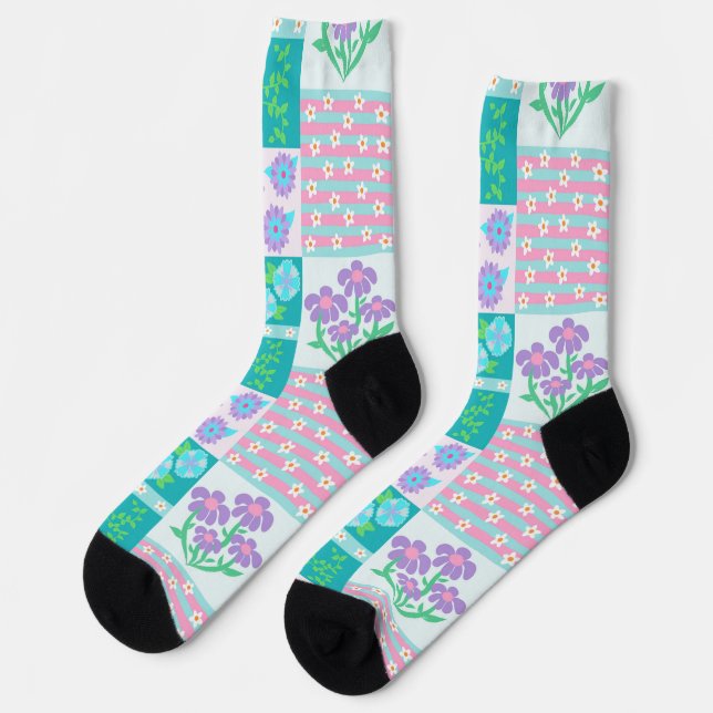 Vibrant Blooming Flowers Design Socks (Left)