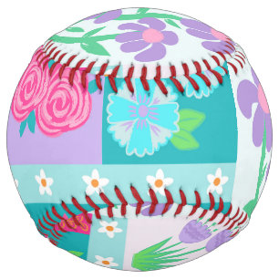 Vibrant Blooming Flowers Design Softball