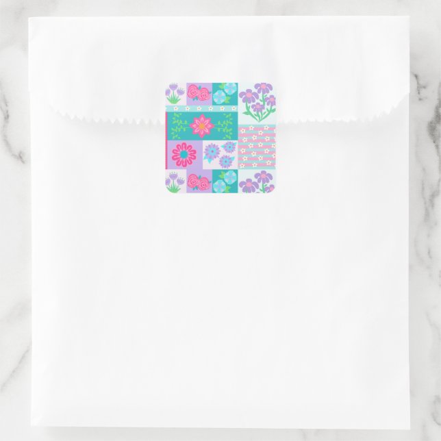 Vibrant Blooming Flowers Design Square Sticker (Bag)