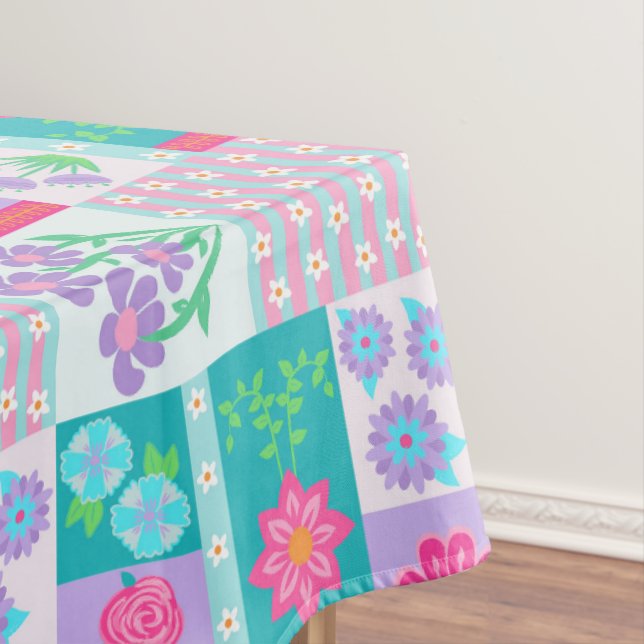 Vibrant Blooming Flowers Design Tablecloth (In Situ)