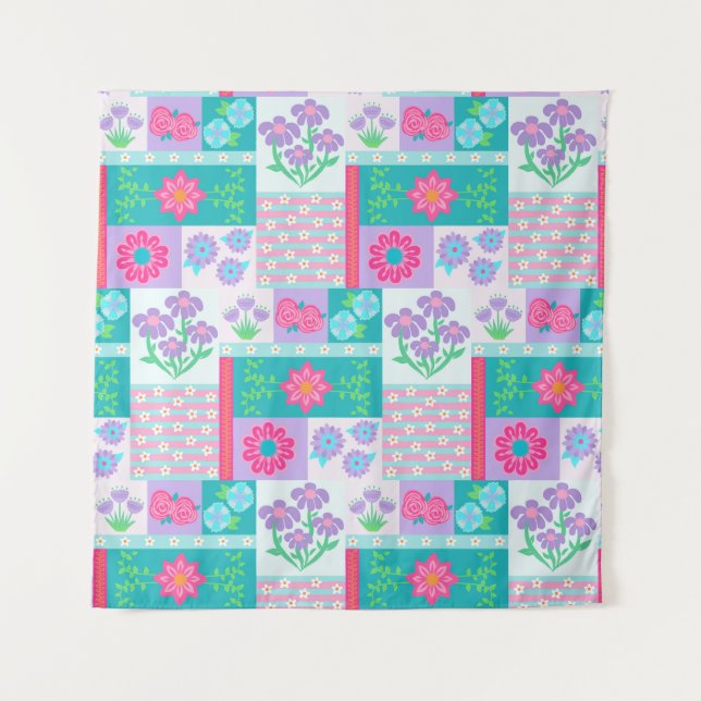 Vibrant Blooming Flowers Design Tapestry (Front)
