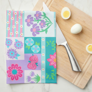 Vibrant Blooming Flowers Design Tea Towel
