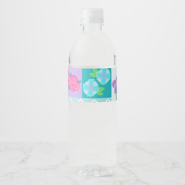 Vibrant Blooming Flowers Design Water Bottle Label (Front)