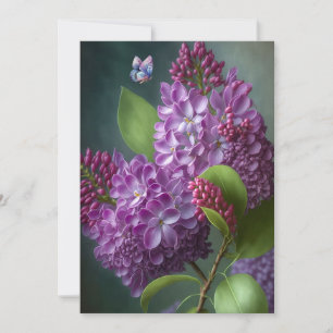 Vibrant Blooming Lilac Flowers and Butterfly Card