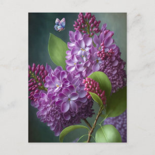 Vibrant Blooming Lilac Flowers and Butterfly  Postcard