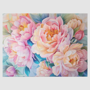 Vibrant Blooming Peonies in Soft Pastel Decoupage Tissue Paper