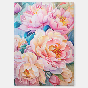 Vibrant Blooming Peonies in Soft Pastel Magnet