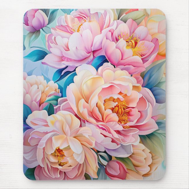 Vibrant Blooming Peonies in Soft Pastel Mouse Pad (Front)