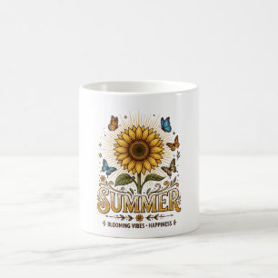Vibrant Blooming summer sunflower with Butterflies Coffee Mug